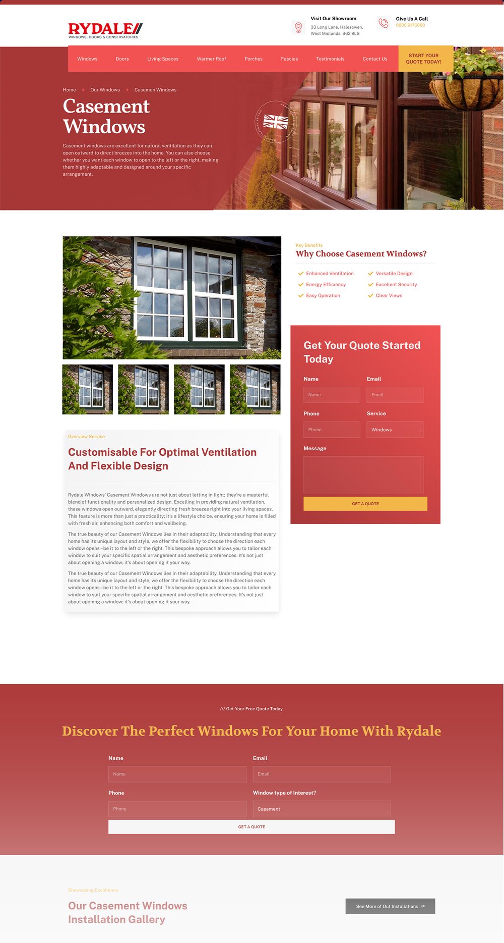 Rydale Windows website, casement windows page