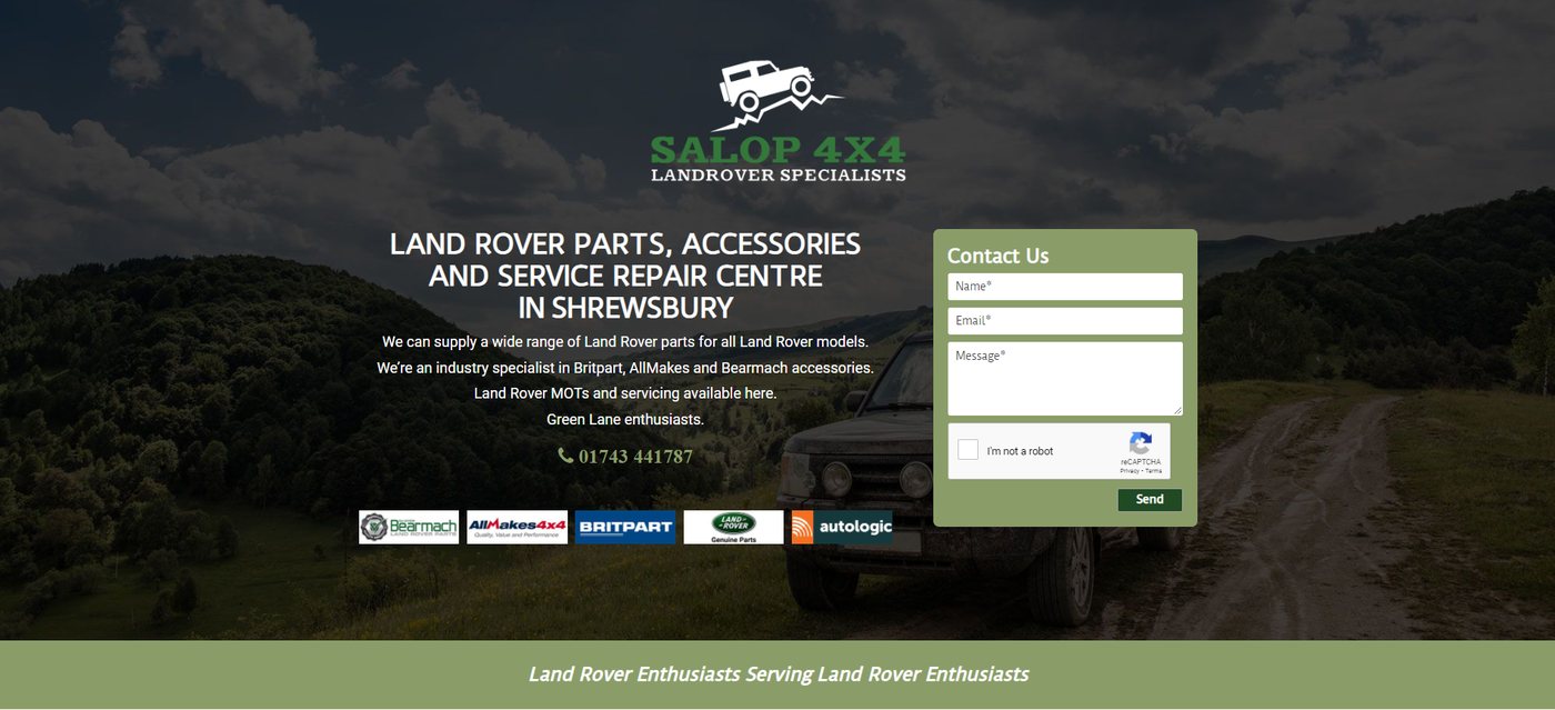 Salop 4x4 Land Rover specialists website homepage